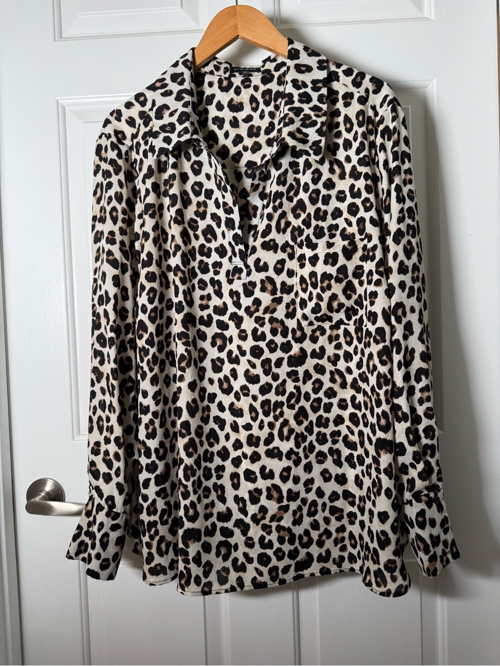 Pleione Leopard-Print Long Sleeve Blouse in Cream, Black, Brown